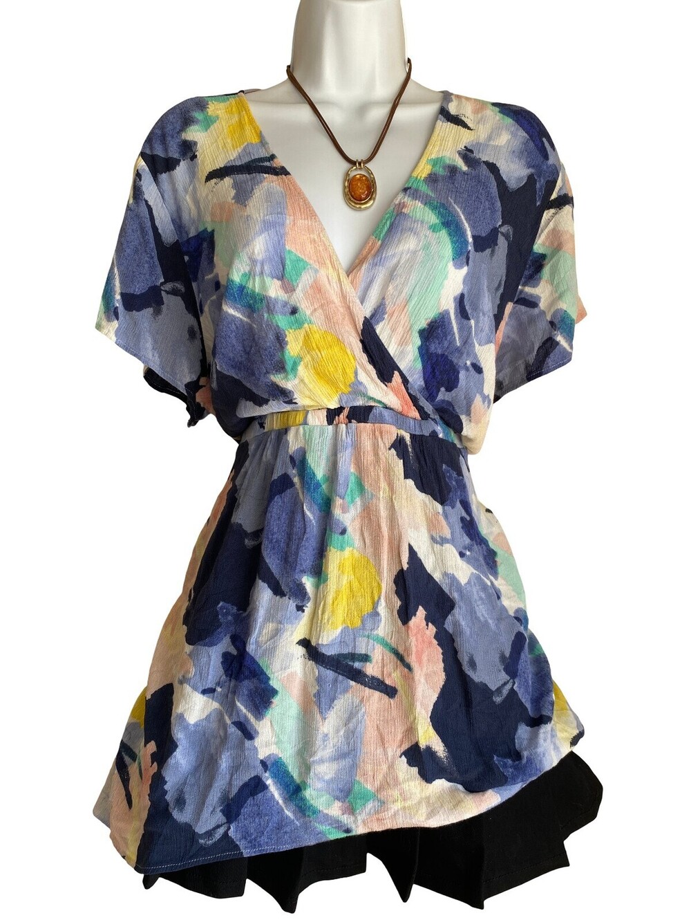 Vintage Torrid Plus 2X Watercolor V-Neck Flowy Tunic Blouse Artsy Boho Whimsi
